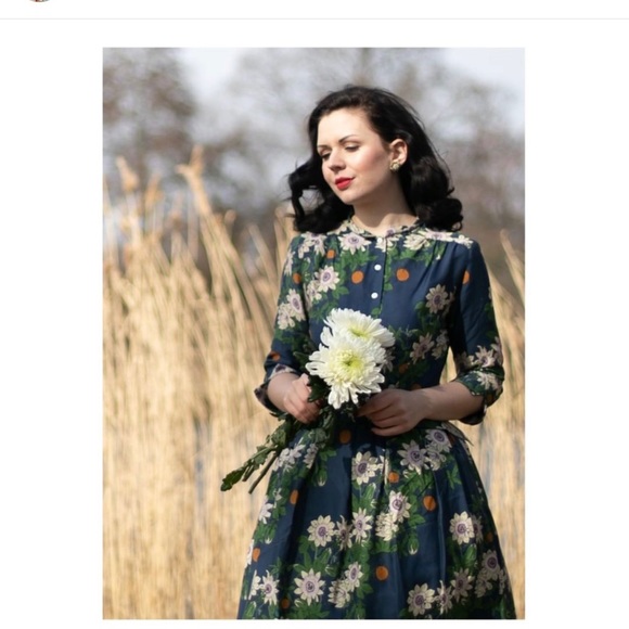 Palava Cynthia Passionflower UK18/US14 midi dress floral BNWT navy - Picture 6 of 8